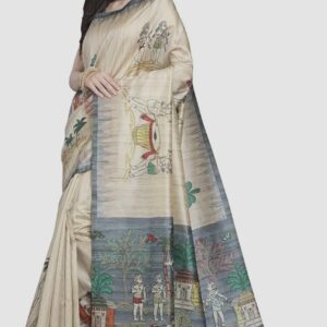 Women's Printed Art Tussar Silk Bhagalpuri Saree With Blouse Piece