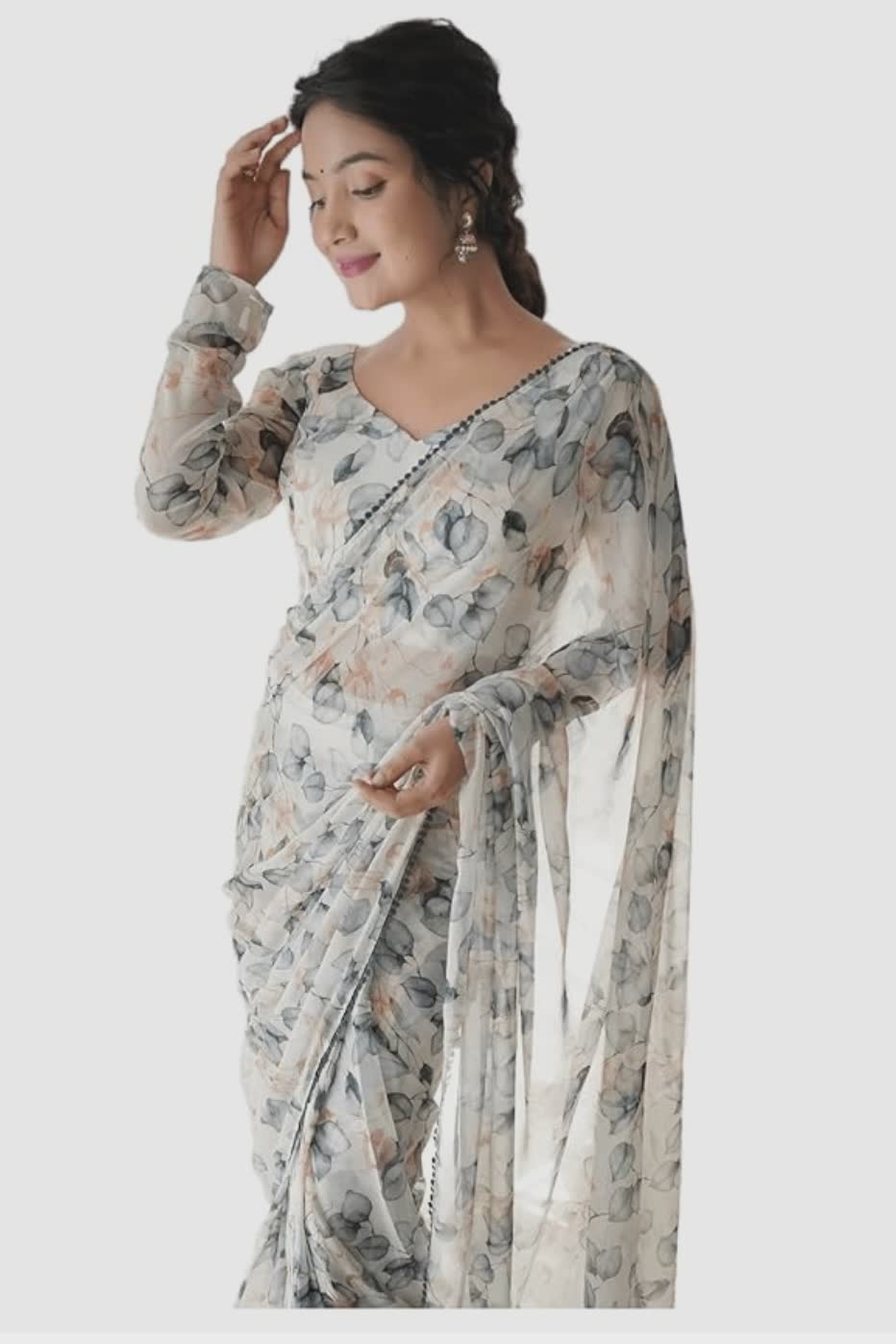 Georgette-Printed-Ready-To-Wear-one-Minute-Saree-With-Unstitched-Blouse-Piece