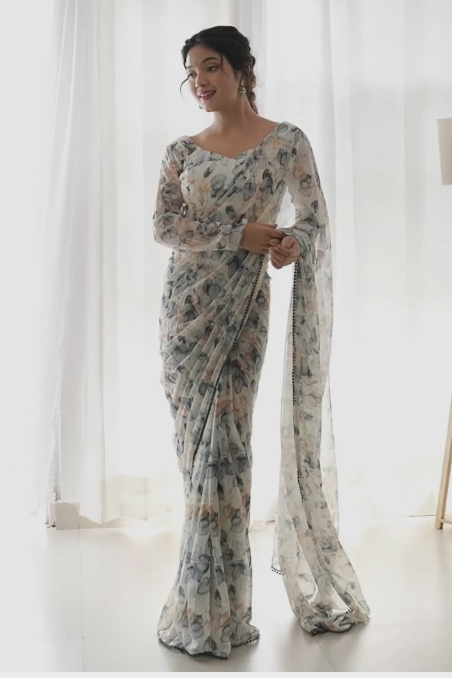 Georgette-Printed-Ready-To-Wear-one-Minute-Saree-With-Unstitched-Blouse-Piece