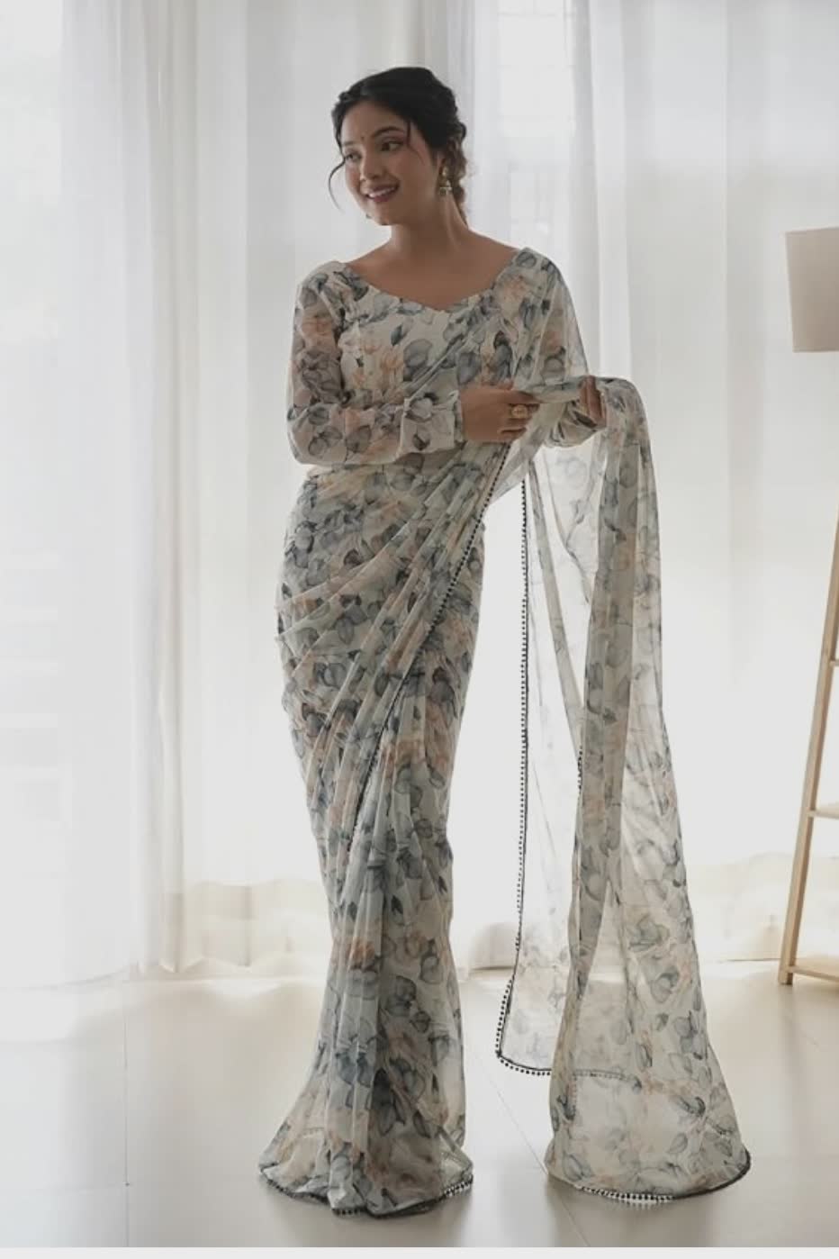 Georgette-Printed-Ready-To-Wear-one-Minute-Saree-With-Unstitched-Blouse-Piece