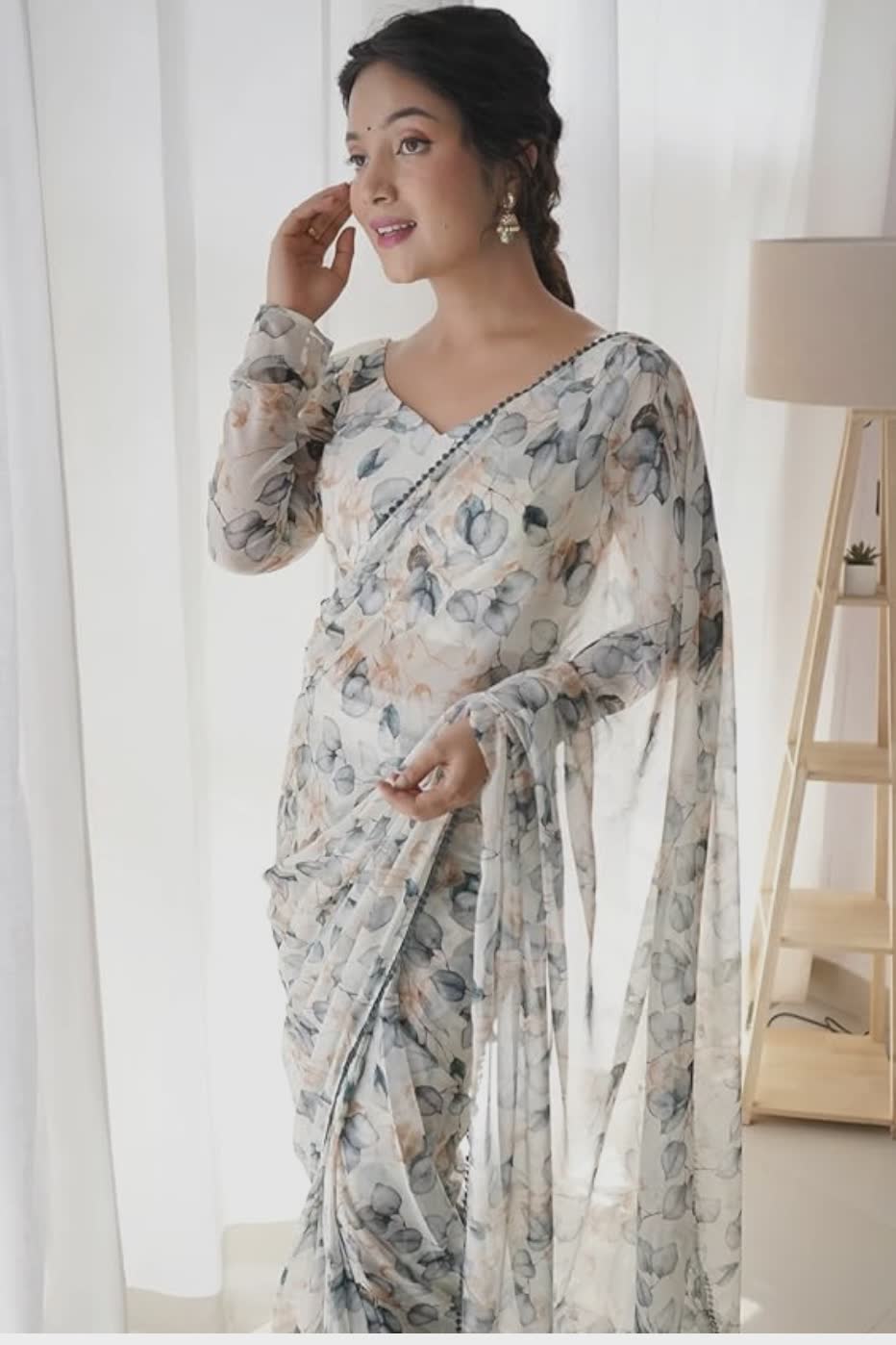 Georgette-Printed-Ready-To-Wear-one-Minute-Saree-With-Unstitched-Blouse-Piece